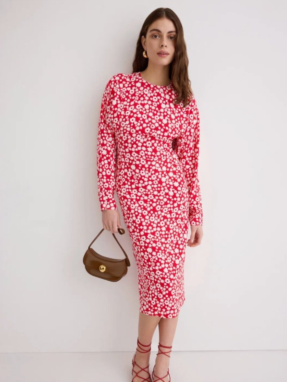 Marni Satin Midi Dress with Red and White Pop Fields Motif size 0 / IT 36
